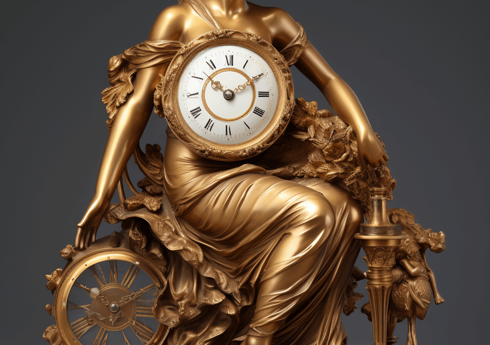 une horloge en or avec une femme sur elle dans le style de l’elb