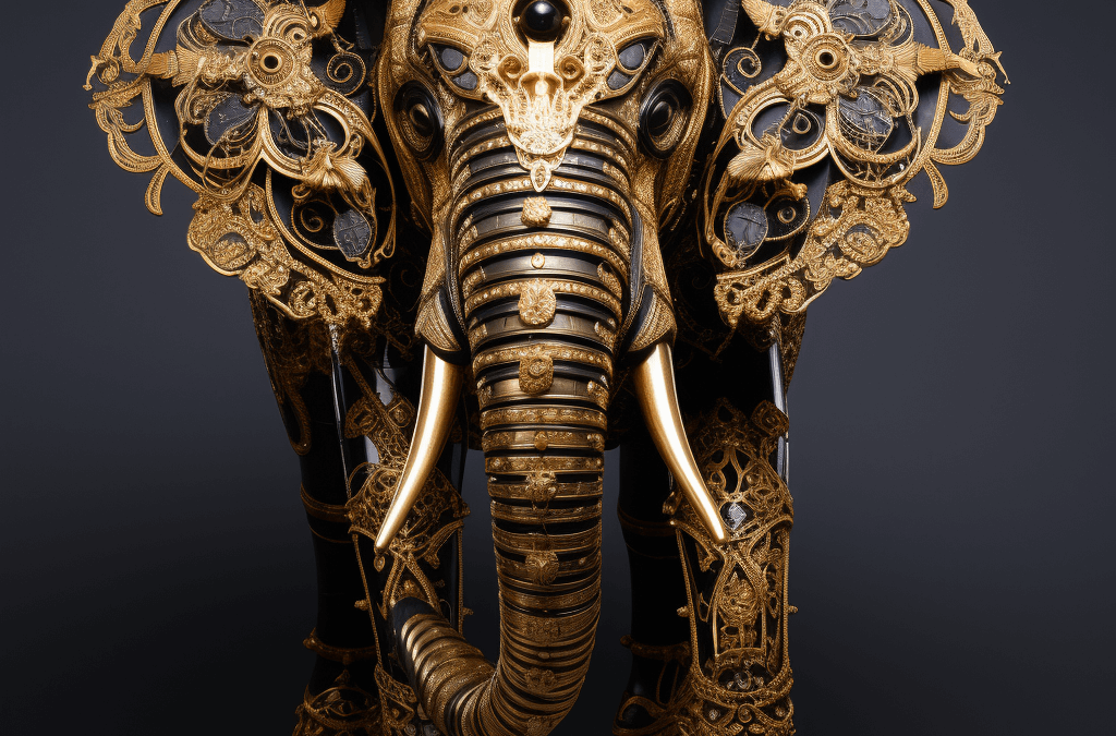 un éléphant en or et noir paris